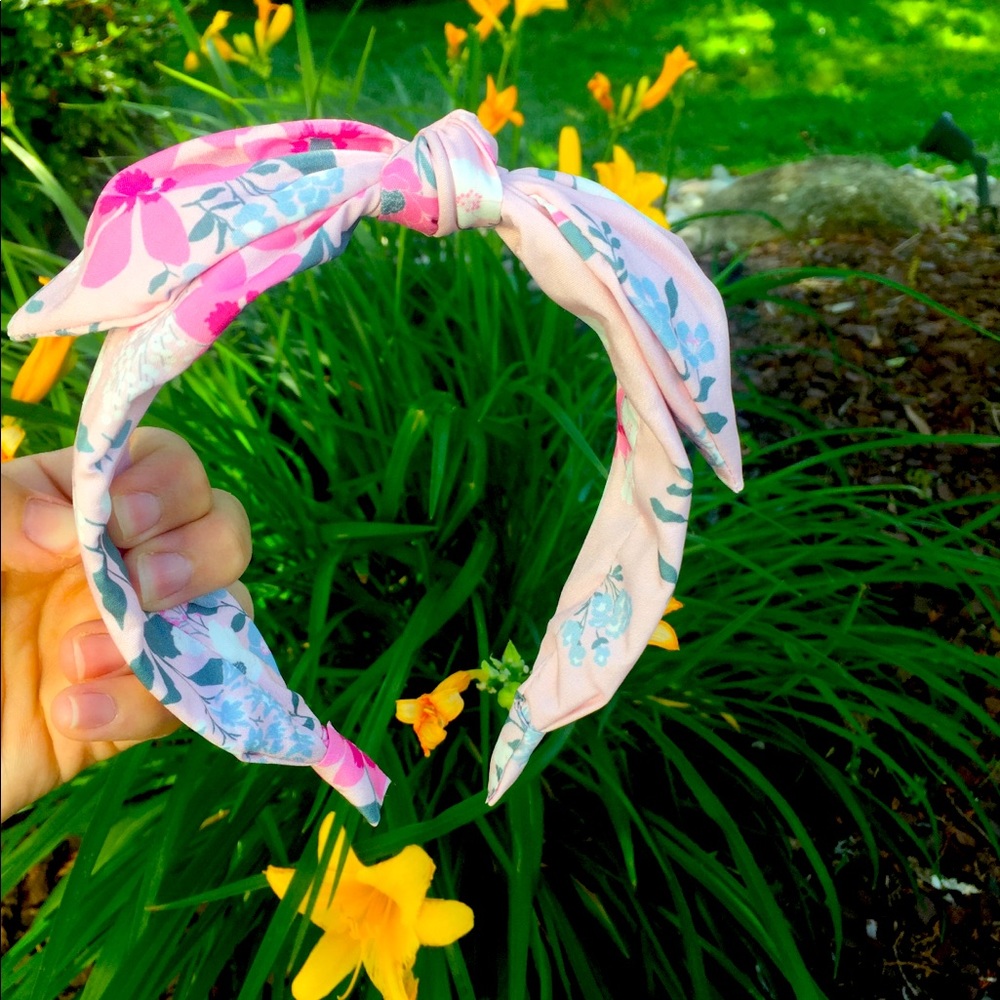 Pink floral bow headband